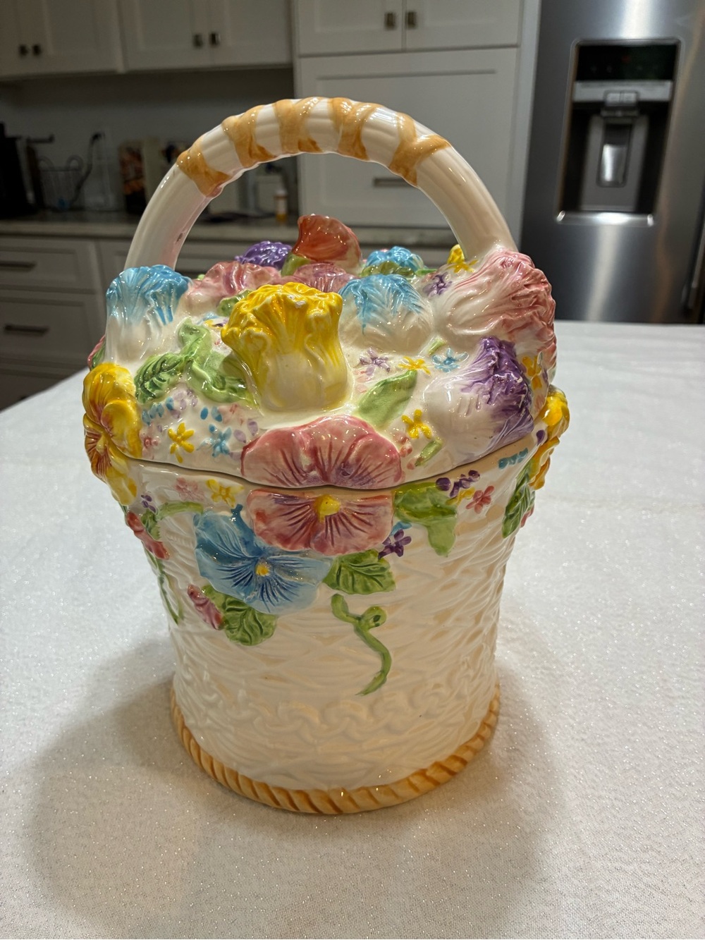 Ceramic Floral Basket Decorative Cookie Jar - Multicolor